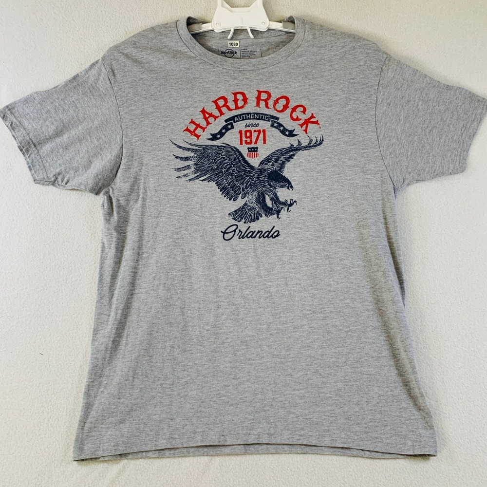 Hard Rock Americana Flying Eagle Orlando Tee Men's Short Sleeve Gray Large‎